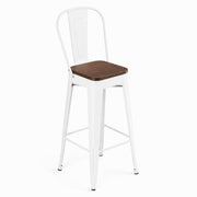 Glownary Alloy Pearl White Indoor Cafe Barstool with Walnut Wood Seat, Steel Frame, 30 Inch Seat Height, 400 lb Capacity, Modern Style