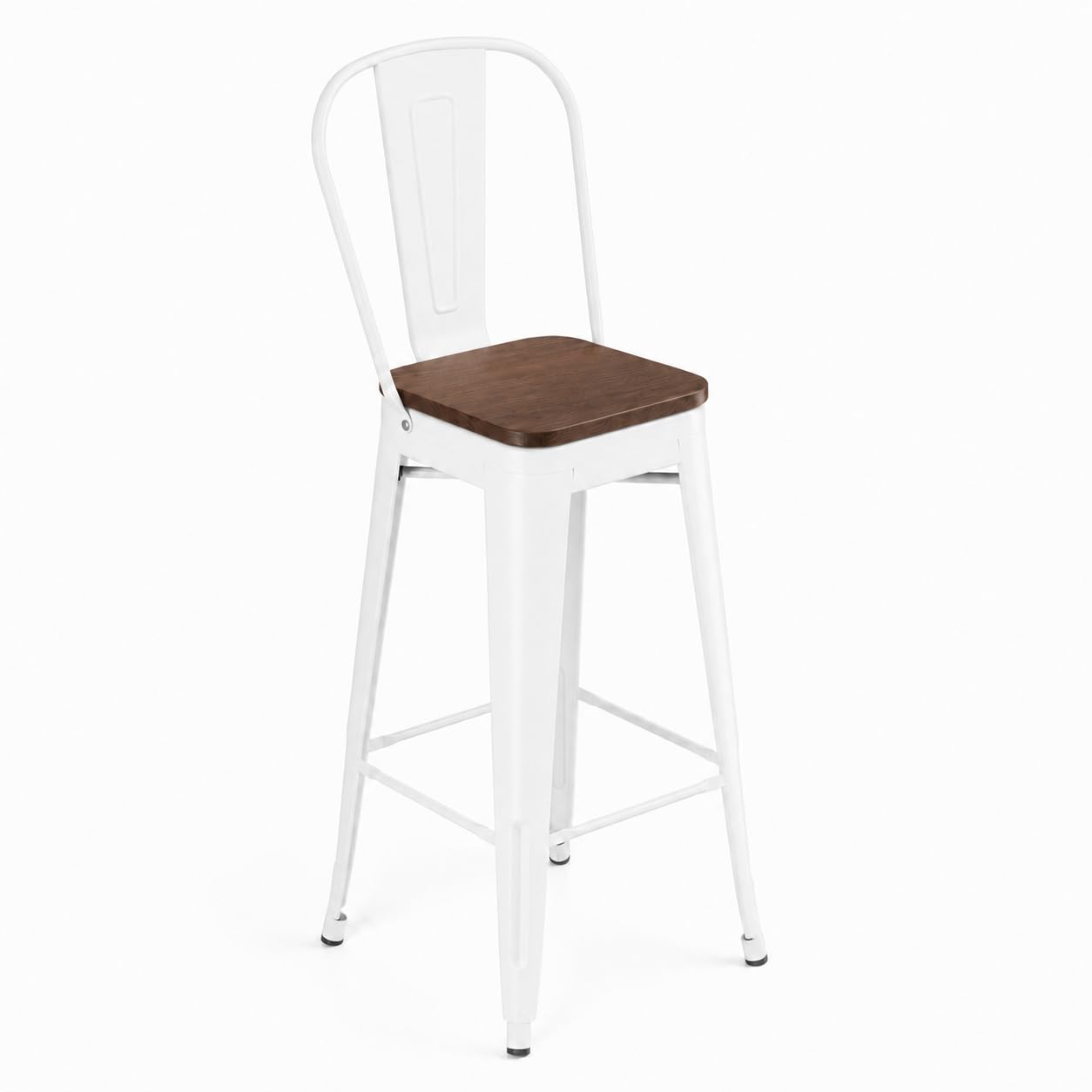 Glownary Alloy Pearl White Indoor Cafe Barstool with Walnut Wood Seat, Steel Frame, 30 Inch Seat Height, 400 lb Capacity, Modern Style
