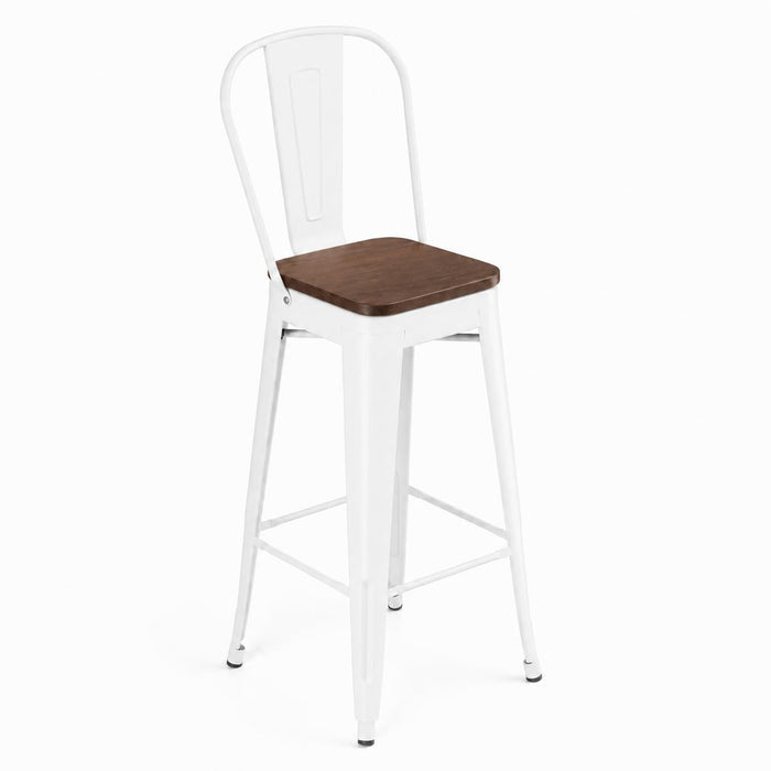 Glownary Alloy Pearl White Indoor Cafe Barstool with Walnut Wood Seat, Steel Frame, 30 Inch Seat Height, 400 lb Capacity, Modern Style