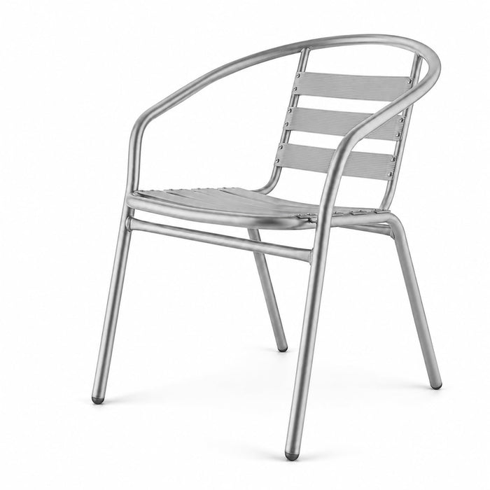 Glownary Outdoor Arm Chair, Silver Powder-Coated Steel, Stackable, Weather-Resistant, 24x20x29 Inches, 300 lb Capacity