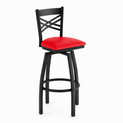 Glownary Cross Back Swivel Bar Stool, Black Steel Frame with Red Vinyl Padded Seat, 44.5 Inch Height, 330 lb Capacity