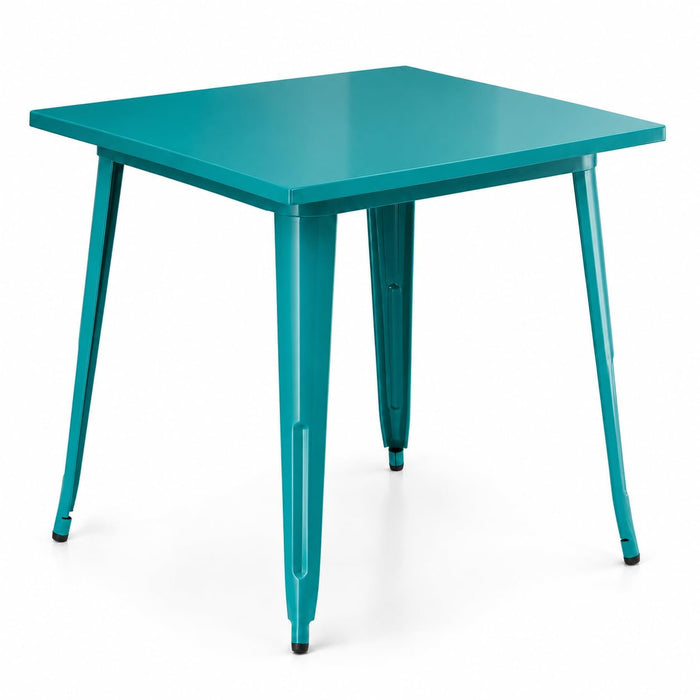 Glownary Square Outdoor Table, Teal Topaz Steel, 32x32 Inch, Standard Height, Powder-Coated, Indoor Outdoor Use, 2-4 Seating Capacity