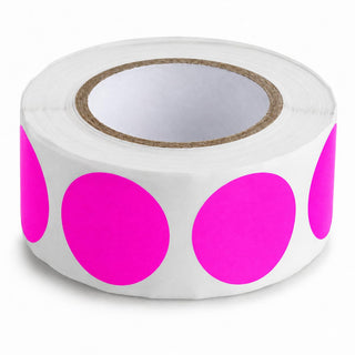 Fluorescent Pink Round Inventory Labels, 1 Inch Diameter, 500 Count Roll, Semi-Gloss Paper, Permanent Adhesive