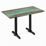 Glownary Excalibur Rectangular Dining Table, Canyon Brown Faux Metal Laminate Top, 28x48 Inch, Black Steel Base, Indoor Outdoor Use, 4 Seater