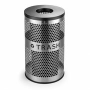 Glownary Round Perforated Stainless Steel Trash Can with Lid, 20 Gallon Capacity, Silver, Indoor Use, 34.5 Inch Height