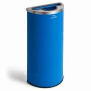 Glownary Half Round Recycling Bin, Blue Powder-Coated Metal, 8 Gallon, Space Saving Design, Indoor Trash Can with Mixed Recycle Lid, 13.5x6.75x26 Inches