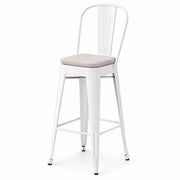 Glownary Alloy Outdoor Cafe Barstool, Pearl White Steel Frame with Gray Magnetic Cushion, Bar Height 30 Inch, Modern Coastal Style, Indoor Outdoor Use