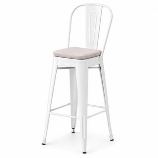 Glownary Alloy Outdoor Cafe Barstool, Pearl White Steel Frame with Gray Magnetic Cushion, Bar Height 30 Inch, Modern Coastal Style, Indoor Outdoor Use