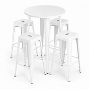 Glownary Alloy Round Bar Height Table Set, Pearl White, Steel, 30 Inch, with 4 Stackable Backless Barstools, Indoor Outdoor