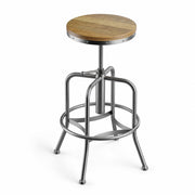 Glownary Adjustable Bar Stool, Driftwood Seat with Black Metal Frame, Industrial Style, 24-29.5 Inch Height, 350 lb Capacity, Indoor Use