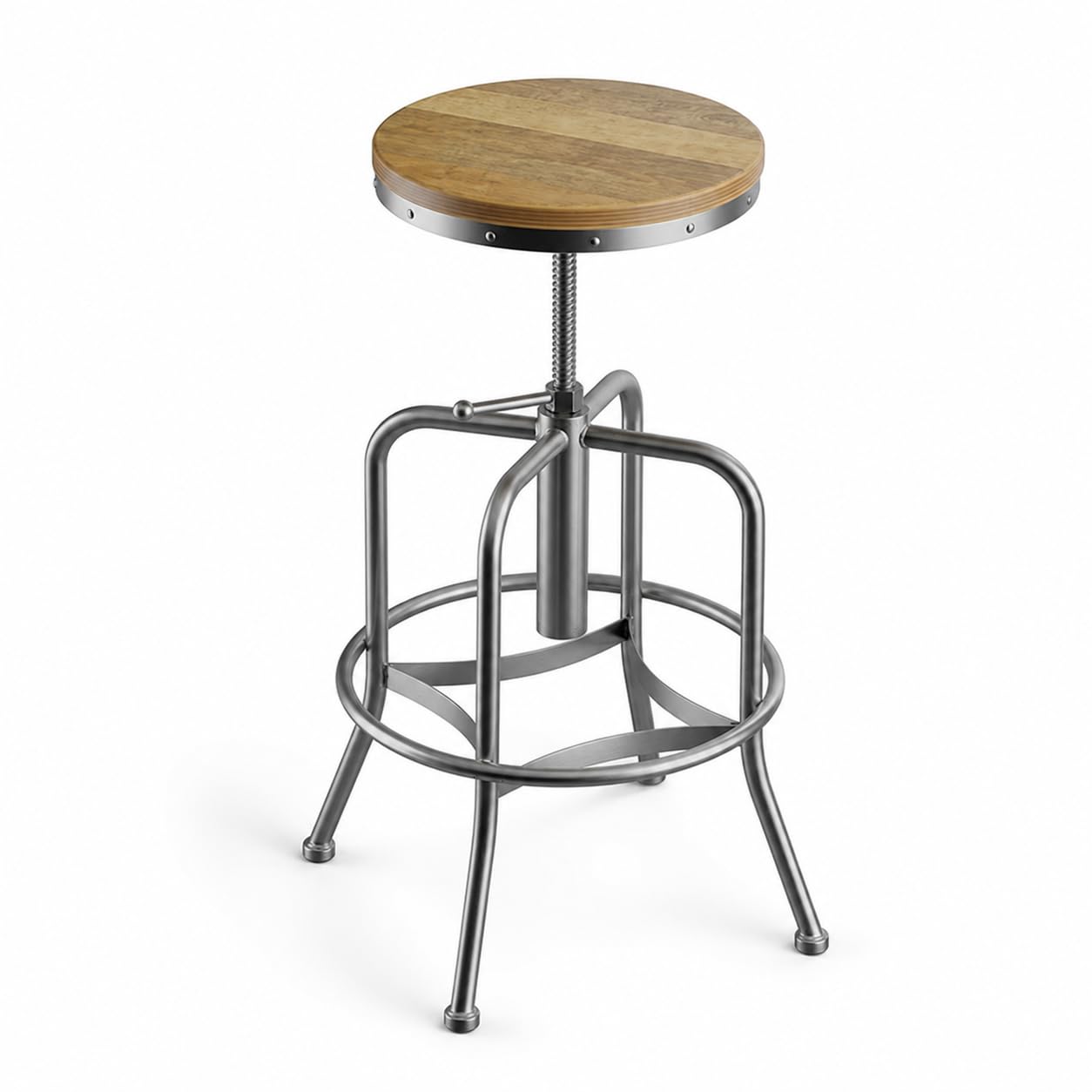 Glownary Adjustable Bar Stool, Driftwood Seat with Black Metal Frame, Industrial Style, 24-29.5 Inch Height, 350 lb Capacity, Indoor Use