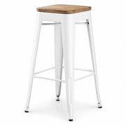 Glownary Alloy Pearl White Backless Barstool, Indoor Metal Frame with Gray Wood Seat, 30.75 Inch Bar Height, 400 lb Capacity, Stackable