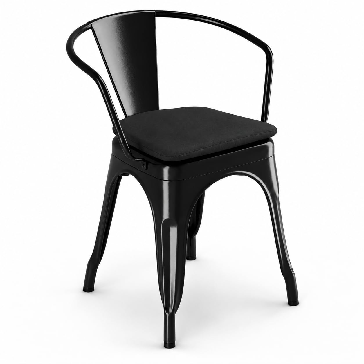 Glownary Alloy Outdoor Arm Chair, Black Steel Frame with Magnetic Fabric Cushion, Modern Industrial Style, 17.5x17x28.5 Inch, 400 lb Capacity, Indoor Outdoor Use