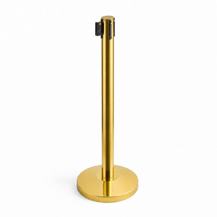 Glownary Gold Stanchion Kit with Sign Frame, 36 Inch, Crowd Control Guidance System, Retractable Belt, 2 Posts, 5 Signs, Clear Covers