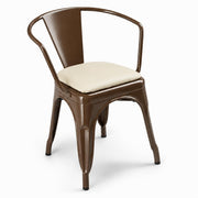 Glownary Lancaster Table & Seating Alloy Copper Indoor Arm Chair with White Vinyl Cushion, Metal Frame, 17.5x17x28.5 Inch, 400 lb Capacity, Modern Coastal Style