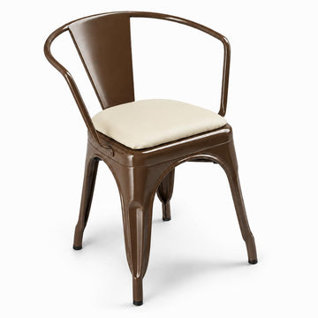 Glownary Lancaster Table & Seating Alloy Copper Indoor Arm Chair with White Vinyl Cushion, Metal Frame, 17.5x17x28.5 Inch, 400 lb Capacity, Modern Coastal Style