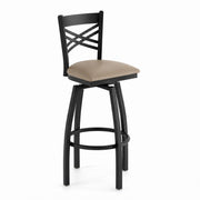 Glownary Cross Back Swivel Bar Stool, Black Steel Frame with Taupe Vinyl Padded Seat, 44.5 Inch Height, 330 lb Capacity, Indoor Use