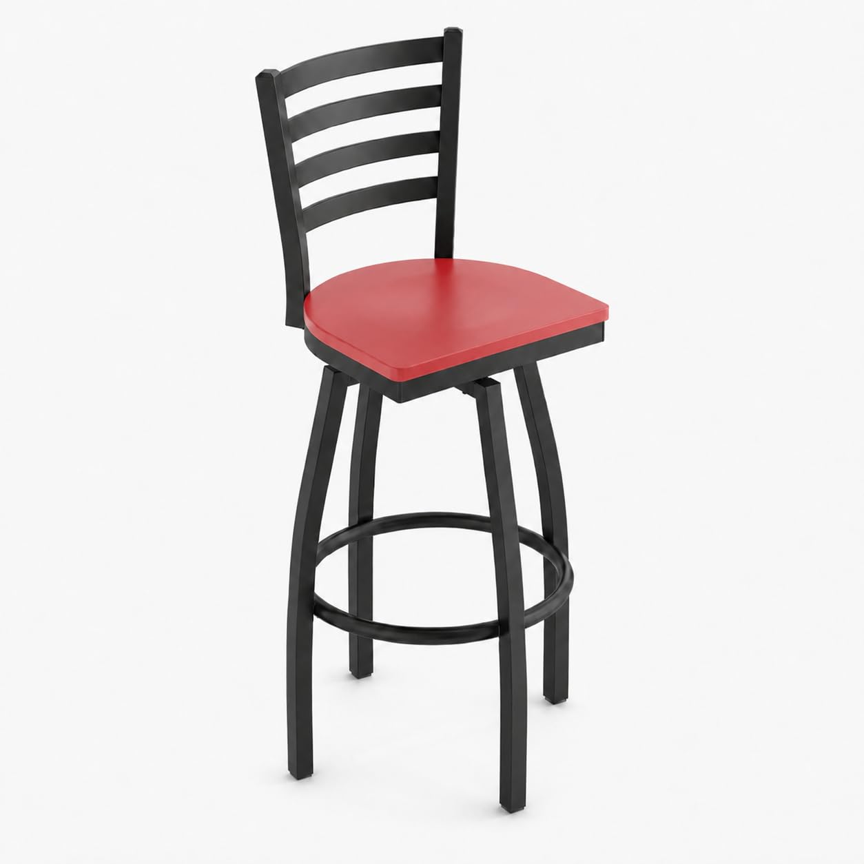 Glownary Ladder Back Swivel Bar Stool, Black Metal Frame with Mahogany Wood Seat, 44.5 Inch Height, Modern Style, Indoor Use, 330 lb Capacity