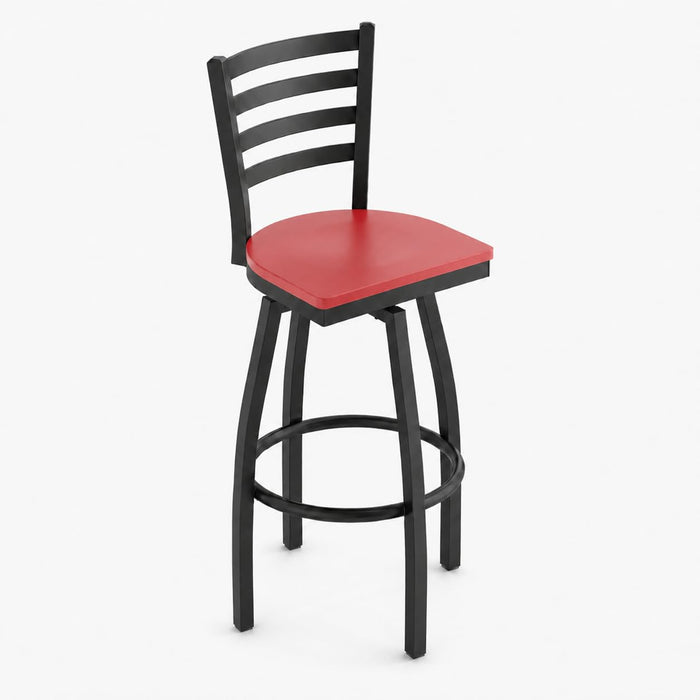 Glownary Ladder Back Swivel Bar Stool, Black Metal Frame with Mahogany Wood Seat, 44.5 Inch Height, Modern Style, Indoor Use, 330 lb Capacity