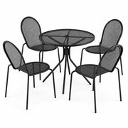 Glownary Harbor Black Round Outdoor Dining Set, 36 Inch Table with 4 Stackable Steel Mesh Chairs, Modern Legs, Standard Height