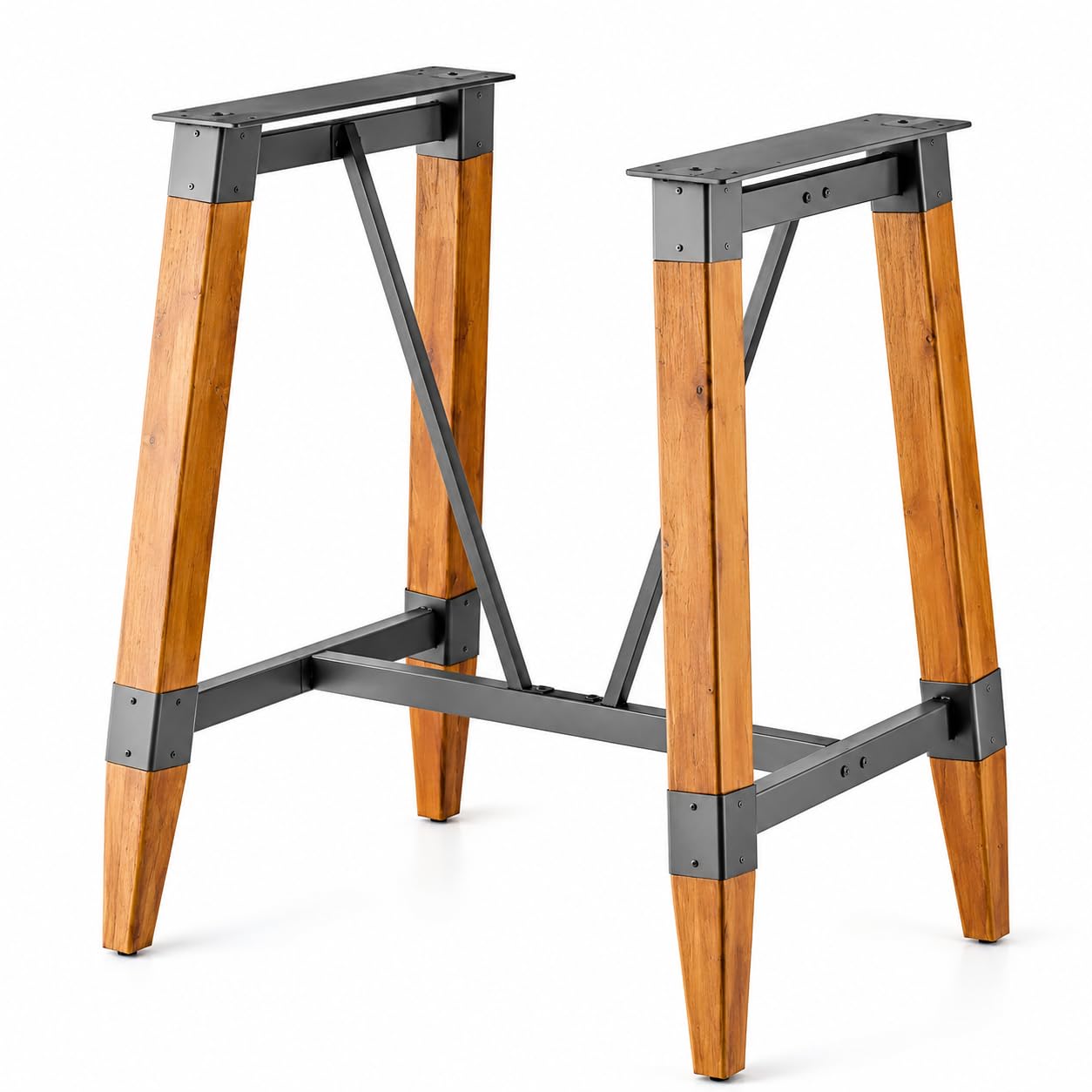 Glownary Industrial Bar Height Trestle Table Base, Honey Maple, Steel Wood Construction, 36.75x28.25x40.75 Inches, 300 lb Capacity