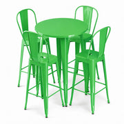 Glownary 30-Inch Round Bar Height Outdoor Table Set with 4 Barstools, Jade Green, Steel, Powder-Coated, Weather-Resistant