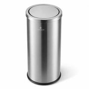 Glownary Stainless Steel Round Trash Can with Swivel Lid, 6 Gallon, Silver Brushed Finish, Indoor Decorative Waste Bin, 11.8x36 Inches