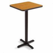 Glownary Reversible Walnut Oak Laminated Bar Height Table, Black Cast Iron Base, 24x24 Inch Top, 42 Inch Height, Square