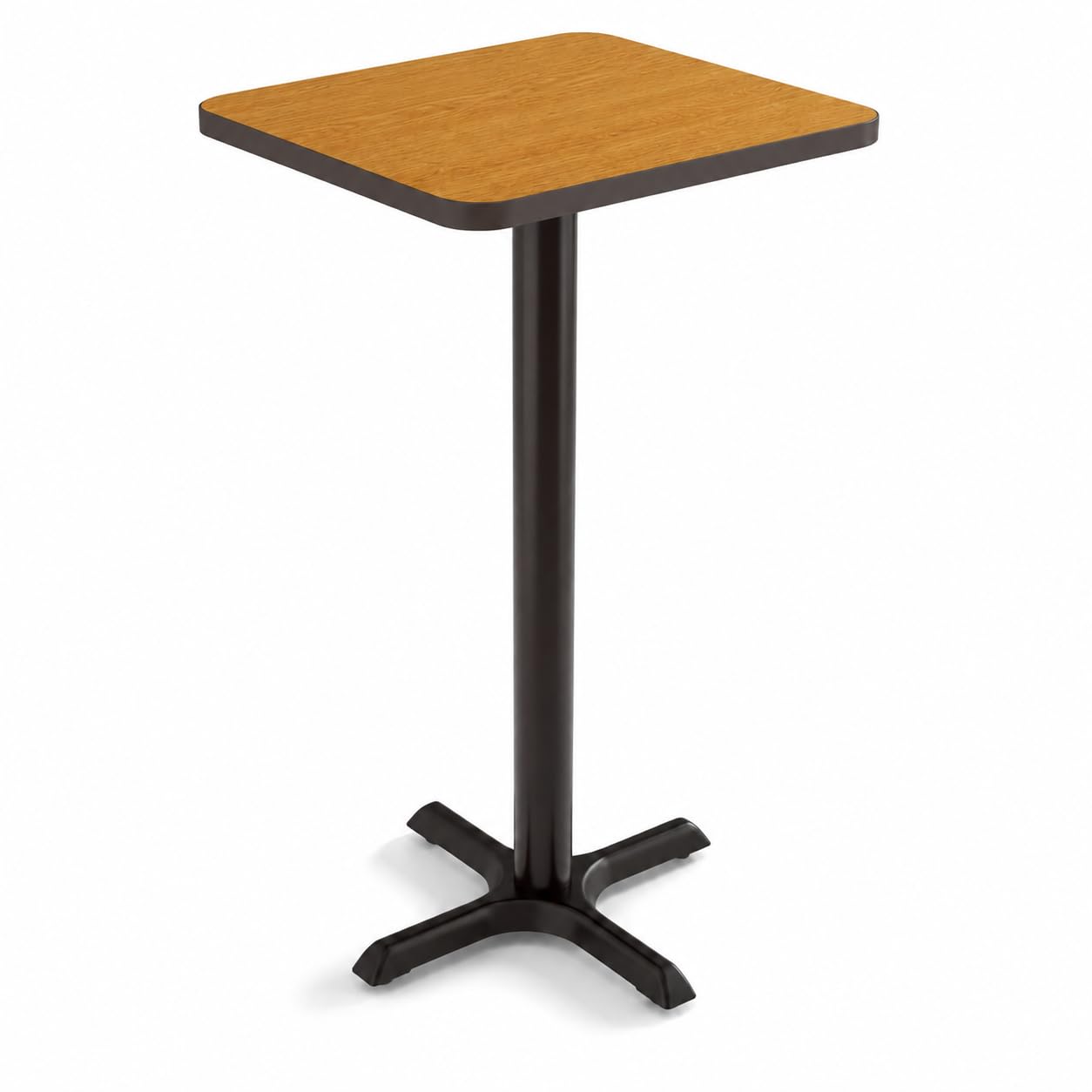 Glownary Reversible Walnut Oak Laminated Bar Height Table, Black Cast Iron Base, 24x24 Inch Top, 42 Inch Height, Square