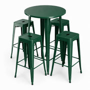 Glownary Alloy Round Bar Height Table Set, Emerald Green Steel, 30 Inch with 4 Stackable Backless Barstools, Indoor Outdoor