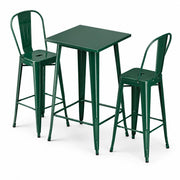Glownary Lancaster Table & Seating Alloy Square Bar Height Outdoor Set, Emerald Green Steel, 23.5x23.5 Inch Table with 2 Cafe Barstools, Indoor Outdoor Use