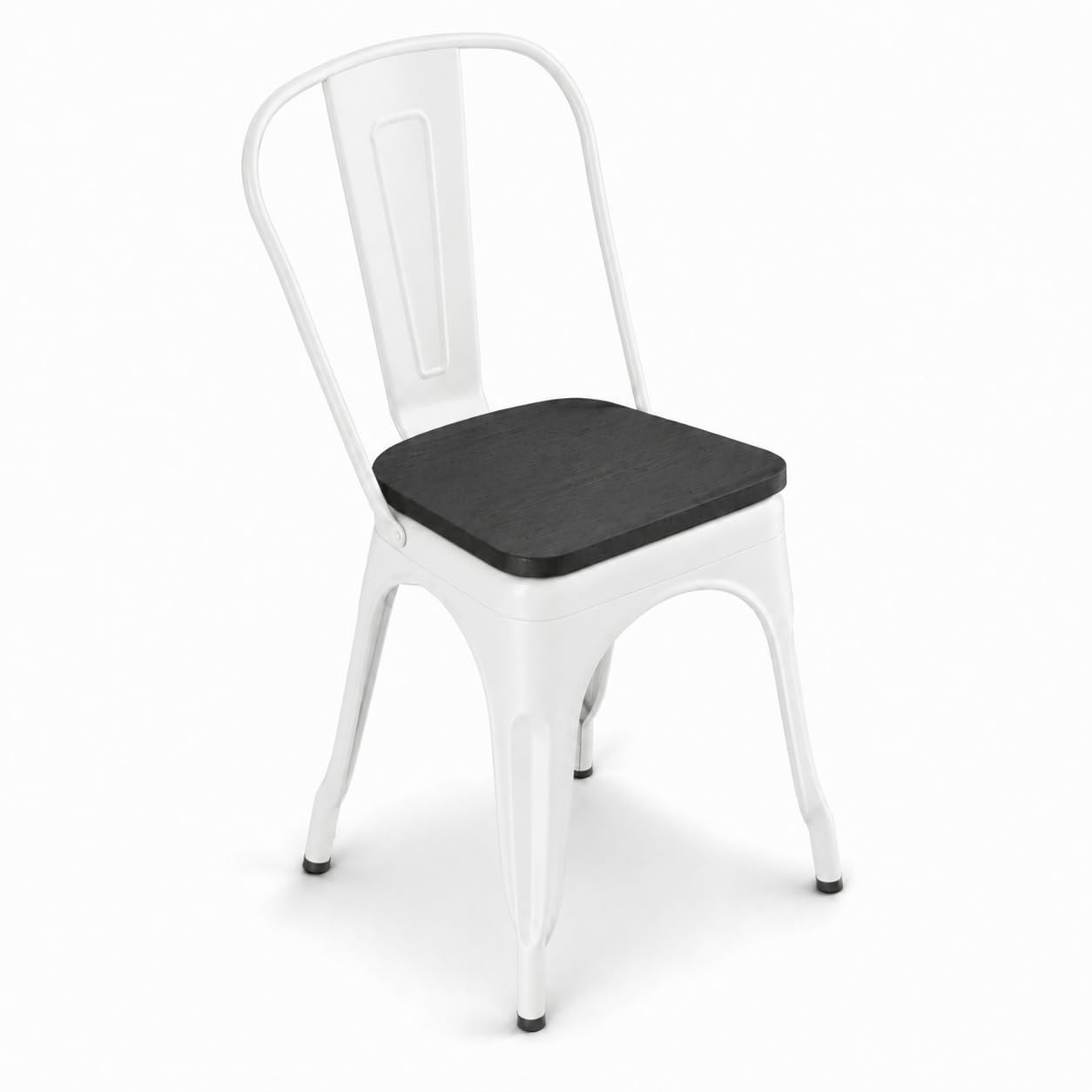 Glownary Alloy Indoor Cafe Chair, Pearl White Metal Frame with Black Wood Seat, 400 lb Capacity, Stackable, Modern Style