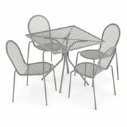 Glownary Harbor Gray Square Outdoor Table Set with 4 Side Chairs, Steel Mesh, 36 Inch, Stackable, Modern Legs, Standard Height