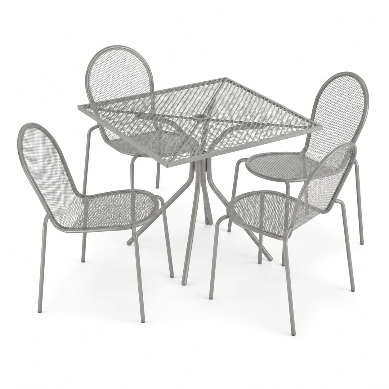 Glownary Harbor Gray Square Outdoor Table Set with 4 Side Chairs, Steel Mesh, 36 Inch, Stackable, Modern Legs, Standard Height