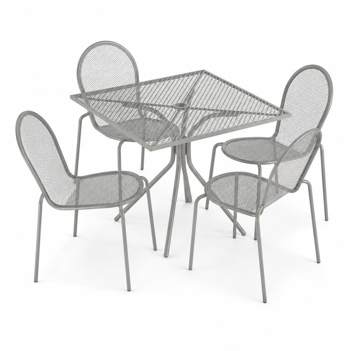 Glownary Harbor Gray Square Outdoor Table Set with 4 Side Chairs, Steel Mesh, 36 Inch, Stackable, Modern Legs, Standard Height