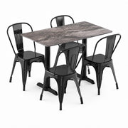 Glownary Excalibur Rectangular Dining Set, Paladina Laminate Table 47x27 Inch with 4 Black Steel Cafe Chairs, Indoor Outdoor, Standard Height, Stackable