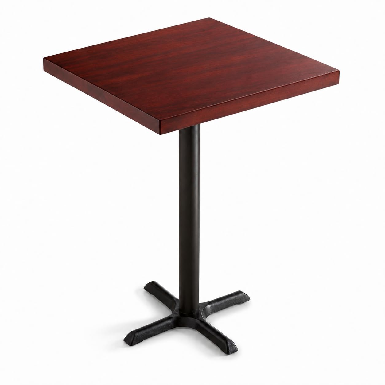 Glownary Square Bar Height Wood Butcher Block Table, Mahogany Finish, Cast Iron Base, 30x30x43 Inch, Indoor Dining