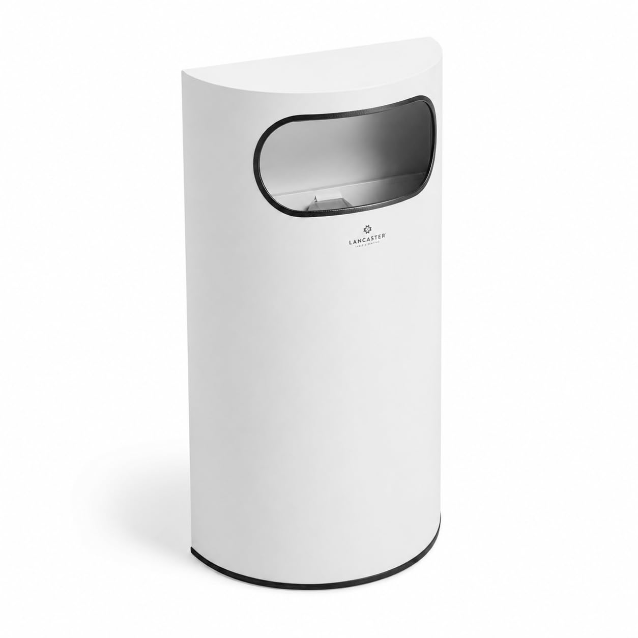 Glownary Half Round Decorative Trash Can, White Powder-Coated Metal, 9 Gallon, Side Opening, Indoor Use, 18x9x32 Inches