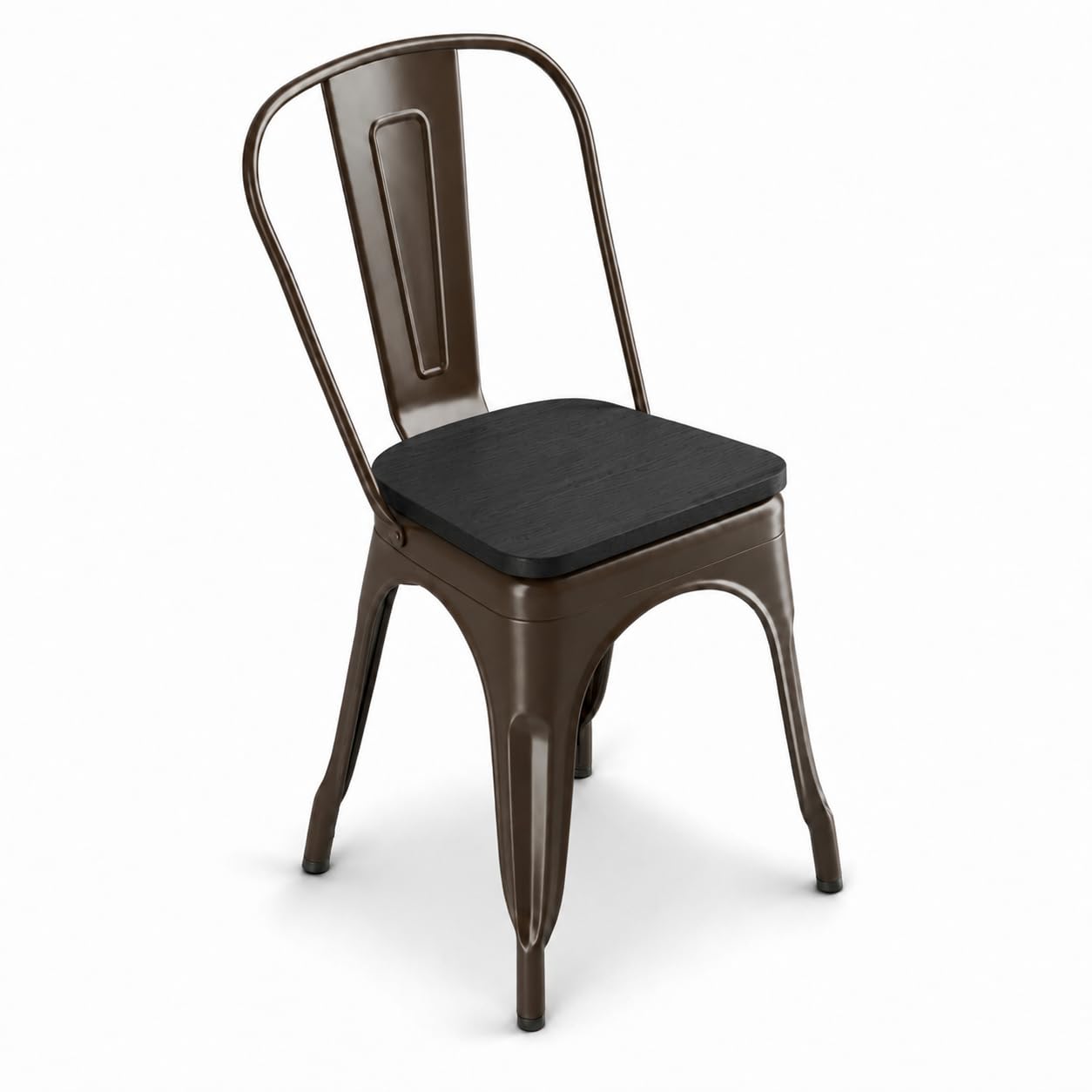 Glownary Alloy Copper Indoor Cafe Chair with Black Wood Seat, Metal Frame, 33.5 Inch Height, 400 lb Capacity, Stackable, Modern Industrial Style