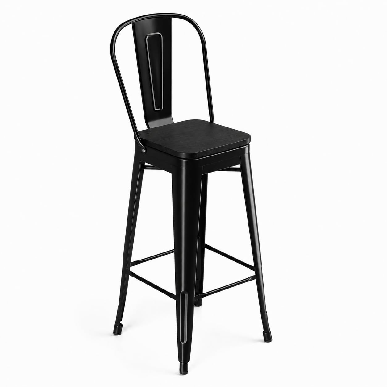 Glownary Alloy Indoor Cafe Barstool, Black Steel Frame with Wood Seat, Modern Industrial Style, 45.75 Inch Height, 400 lb Capacity
