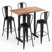 Glownary Excalibur Rectangular Bar Height Table Set, Yukon Oak, 27.5x47.2 Inch, with 4 Black Steel Barstools, Indoor Outdoor Use