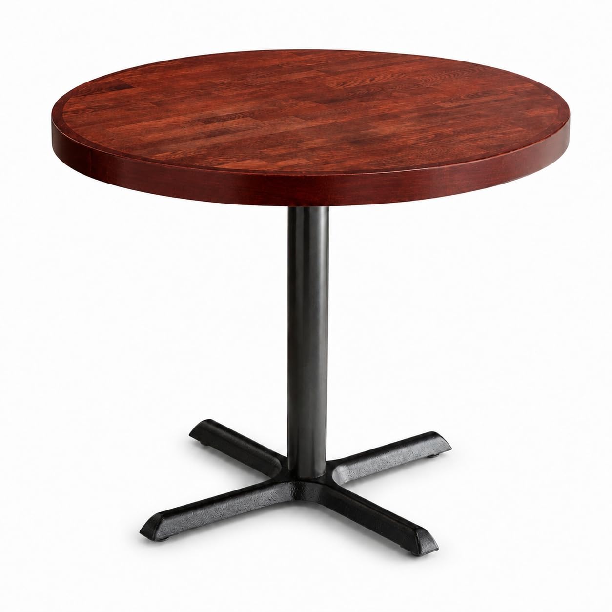 Glownary Round Butcher Block Table, Mahogany Wood Top with Cast Iron Base, 36 Inch Diameter, Standard Height, Indoor Restaurant