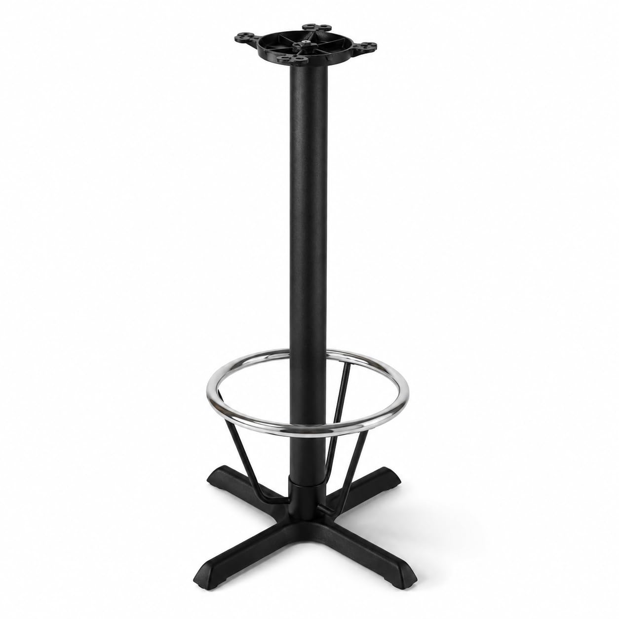 Glownary Cast Iron Cross Table Base, Black Powder-Coated, 22x30 Inch, Bar Height 41 Inch, with 16 Inch Chrome Footring