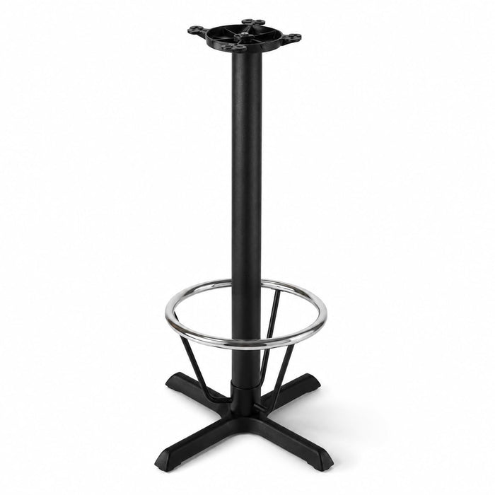 Glownary Cast Iron Cross Table Base, Black Powder-Coated, 22x30 Inch, Bar Height 41 Inch, with 16 Inch Chrome Footring