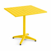 Glownary Square Outdoor Dining Table, Yellow Powder-Coated Aluminum, 32x32 Inch, Standard Height, with Umbrella Hole, 2-4 Seating Capacity