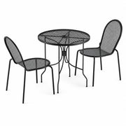 Glownary Harbor 30-Inch Round Outdoor Dining Set, Black Powder-Coated Steel, Table with Ornate Legs, 2 Stackable Mesh Chairs