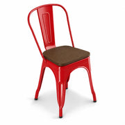 Glownary Alloy Steel Cafe Chair, Ruby Red with Walnut Wood Seat, Stackable, Modern Indoor Side Chair, 400 lb Capacity