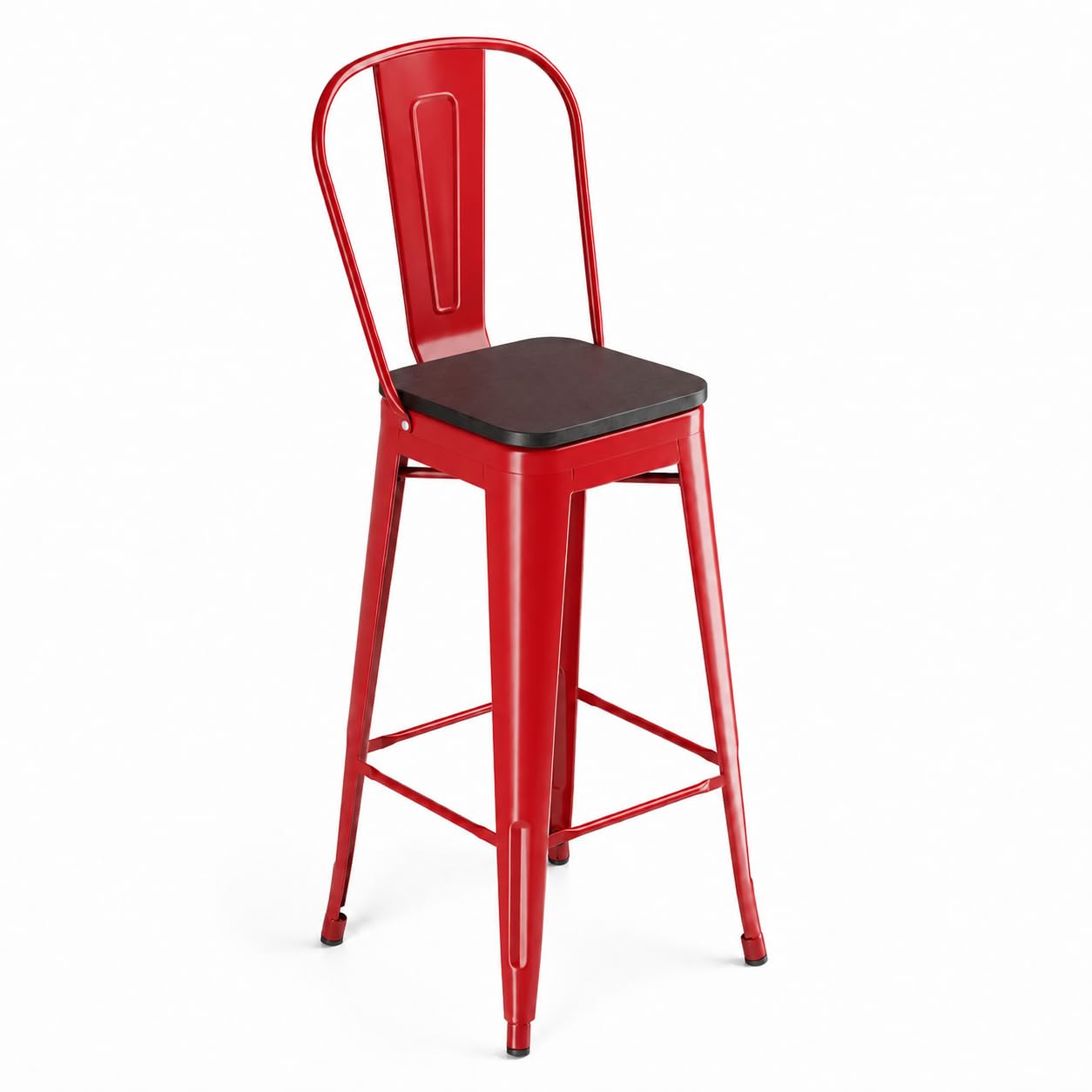 Glownary Alloy Ruby Red Indoor Cafe Barstool with Black Wood Seat, Metal Frame, 45.75 Inch Height, 400 lb Capacity, Modern Style