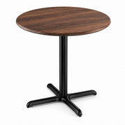 Glownary Excalibur Round Restaurant Table, Textured Walnut Finish, 36 Inch Diameter, Steel Cross Base, Indoor Outdoor Use
