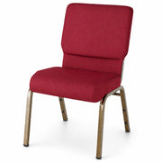 Glownary Church Chair with Burgundy Fabric, Golden Vein Steel Frame, 21 Inch Wide, 500 lb Capacity, Stackable, Storage Pocket